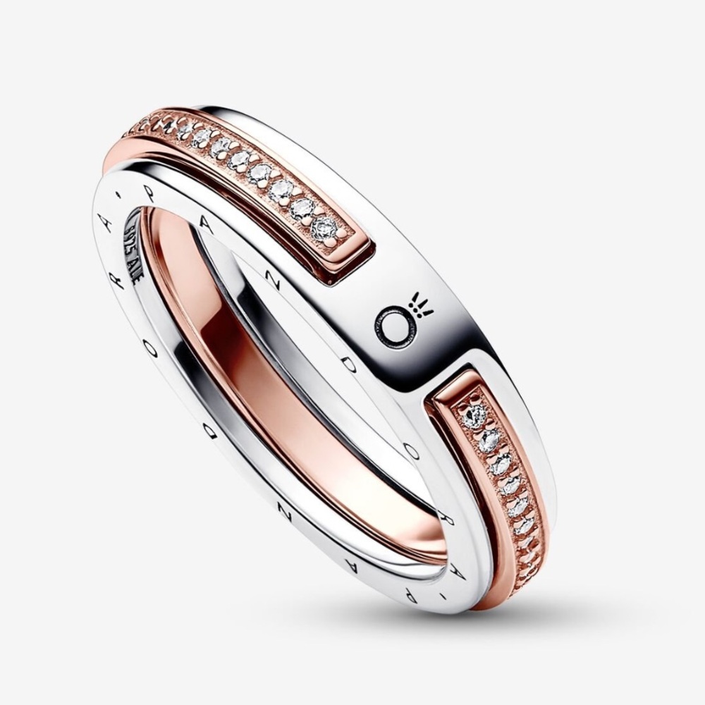 Pandora Signature Two-tone Logo & Pavé Ring